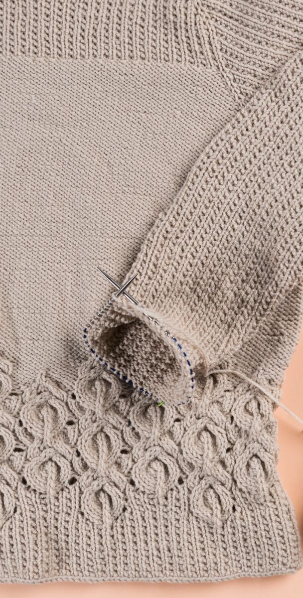 Close up of cables on Calla Sweater by Natasja Hornby